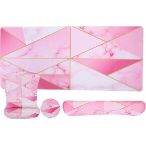 MOSISO Keyboard Mouse Pad Set, Large Gaming Mousepad&Keyboard Wrist Rest&Mouse Wrist Rest&Coaster, Ergonomic Non-Slip Mousepad with Raised Memory Foam for Home Office, Pink Geometric Marble
