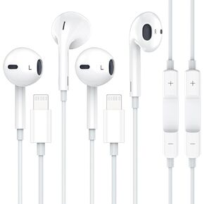 Headphone Earbuds, iPhone 2Pack [MFi Certified] Wired Earphones (Built-in Microphone & Volume Control) Noise Canceling Isolating Headphones for iPhone 14/13/12/11/SE/X/XR/XS/8/7