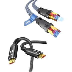 كابل Snowkids 8K HDMI 2.1 10 قدم و CAT 8 Ethernet Cable 6 FT