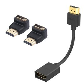 VCE 1 Pack HDMI تمديد كابل الذكور إلى حزمة الإناث مع محولات HDMI 90 درجة 2 حزمة