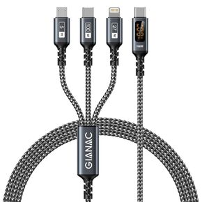 100W USB C Multi Charging Cable with LED Display [2M] 3 in 1 Charging Cable with E-Mark Chip, USB C [100W]+Lightning[27W]+Micro[10W] for iPad Pro, iPad Mini, MacBook Pro/Air/iPhone14 13 12 11