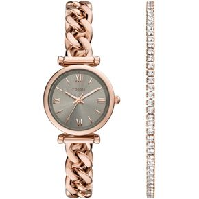 Fossil Women's Carlie Three-Hand Rose Gold-Tone Stainless Steel Watch and Bracelet Set