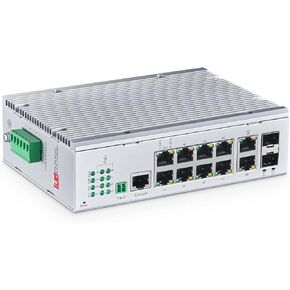 Binardat Industrial 12 Port Full Gigabit Solar POE Managed Switch,Input DC8V-57V to DC48V Voltage Booster, IEEE802.3af/at POE 240W, Web/CLI L3 Managed Ring DIN-Rail IP40 Switch