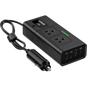 200W Car Power Inverter,2025 Latest Version Car Inverter 12v to 110v，Quick Charge PD 30W Type-C,QC3.0 USB-A,1.1A&2A USB-A, Overvoltage Protection, Key Switch, Voltage Display（Matte Black）