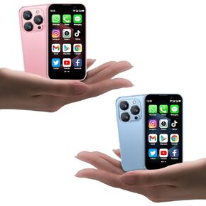 2-Pack Mini Phones (Blue & Pink) | 16% Off Color Combo | World’s Smallest Unlocked Android Smartphones for Kids, Students & Travel | Dual SIM, Face ID, Compact Design