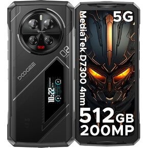 DOOGEE V40 Pro 5G Rugged Phone, 36GB RAM+512GB ROM Android 14 Rugged Smartphone, 6.78" FHD+120Hz Screen, 4nm D7300 CPU, Outdoor Waterproof Phone with 1.47" Rear Screen, 200MP AI Camera, NFC/WiFi 6