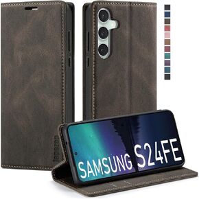Samsung Galaxy S24 FE 5G Wallet Case with [RFID Blocking] Card Holder Kickstand Magnetic,Leather Flip Case Wallet for Samsung Galaxy S24 FE 5G 6.7 Inch (Coffee)