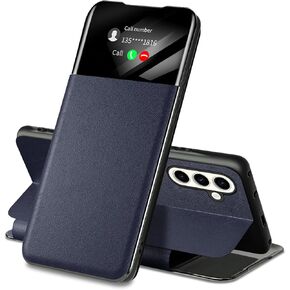 Migexxkj for Samsung Galaxy S25 Case Clear View S25 Case with Card Slot Kickstand Leather Flip Hard PC Shockproof Protective Phone Case Cover for Samsung Galaxy S25 5G (Black)