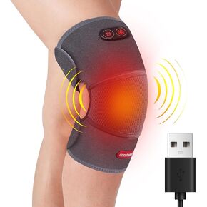 USB Heated Knee Brace with Massage Vibration Knee Massager with Heating for Car Knee Joint Arthritis Pain Relief Knee Heat Wrap Pad for Car Indoor Outdoor Use (Non-Chargeable)