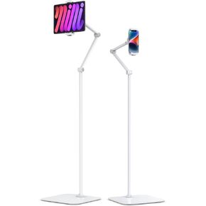 BEWISER Tablet Floor Stand，Adjustable Universal 360-degree Rotatable Aluminum Tablet Holder， Compatible 4.7-13" Phone&Tablet（White