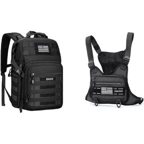 MOSISO Camera Backpack, DSLR/SLR/Mirrorless Tactical Camera Bag Case with Laptop Compartment&Outdoor Sports Chest Bag, Lightweight Tactical Running Chest Pack Vest with Built-In Phone Holder, Black