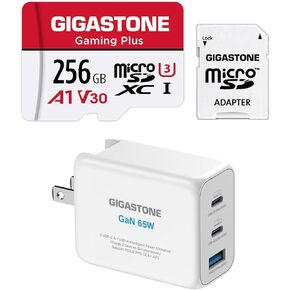 Gigastone 256GB Micro SD Card, Gaming Plus with 65W USB C Charger GaN PPS Multiple Port Intelligent Power Allocation