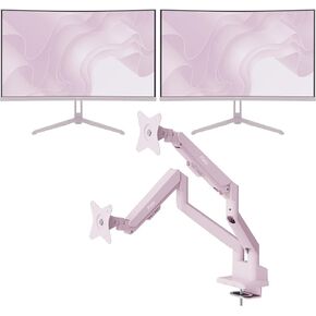 Pixio Two PXC248WAVE Pink 24 inch 200Hz Refresh Rate FHD 1080p Resolution 1500R Curve Fast VA Panel 1ms GTG Response Time HDR Curved Gaming Monitor and PS1D Wave Pink Dual Monitor Arm - Fits up to 32