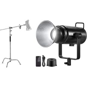 NEEWER Pro 100% Stainless Steel Heavy Duty C Stand with CB200 210W LED Video Light, Boom Arm, Max Height 10.5ft/320cm Photography Light Stand with 128cm Holding Arm, 2 Grip Head, Softbox, Reflector