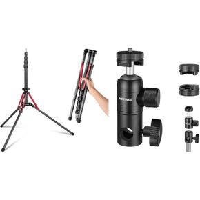 NEEWER ST210R Light Stand Carbon Fiber with 180° Reversible Legs, 1/4" to 3/8" Screw Adapter and Bag, 86.5"/220cm Portable Travel Tripod Stand,3 Pack Light Stand Mount Adapter