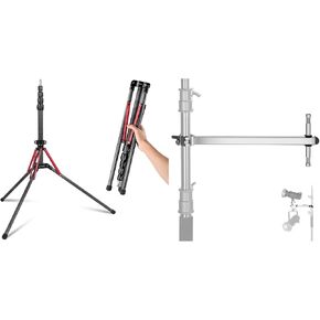 NEEWER Light Stand Carbon Fiber with Offset Arm, 180° Reversible Legs, 1/4" to 3/8" Screw Adapter and Bag, 86.5" Portable Travel Tripod Stand for Outdoor Photography Speedlite Strobe Softbox, ST210R