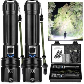 Flashlights High Lumens 2Packs, 990,000 Lumens Rechargeable Super Bright Flashlight with 5 Modes, 12H Running Time, Powerful LED Flashlights for Home and Camping, IPX6 Waterproof Flash Light