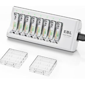 EBL AAA Rechargeable Batteries, 8 Pack Precharged AAA Batteries 1.2V 1100mAh with AA AAA Battery Charger