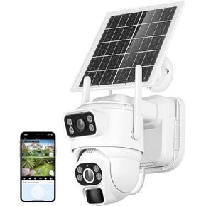 Eagle360® Solar Dual Lens Security Camera Wireless Outdoor, 360° View, 2K Night Vision Cameras for Home Security Outside with PIR Motion Detection, IP66 Weatherproof, 24/7 Record, SD/Cloud Storage