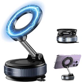 Magnetic Phone Mount 360° Rotatable Suction Holder, MagSafe Compatible for iPhone & Android Devices. Suited for Applications in Car, Kitchens, Mirrors, Gyms, and Other Smooth Surfaces (Black)