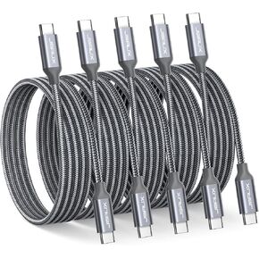 USB C to USB C Cable 60W [5-Pack, 3.3FT], Type C Fast Charging Cable Compatible with iPhone 16/16 Plus/16 Pro/16 Pro Max, iPhone 15 Series, Galaxy S25/S24/S23/S22, MacBook, iPad, Pixel, and More-Grey