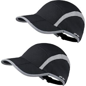 2 Pack Foldable Sports Hat for Men and Women with UPF 50+ Sun Protection Runner Cap Adjustable Washable Hat