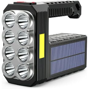 Solar LED Flashlight Spotlight USB Rechargeable Hand Torch Light Camping Lamp (Black)