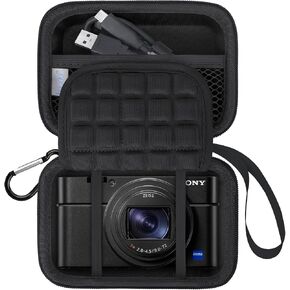 Lacdo Camera Carrying Case for Sony RX100 VII/ RX100 VI/ RX100 V/ RX100 IV/ RX100 III Compact Digital Camera, Point and Shoot Vlogging Camera Bag, Mesh Pocket fits Batteries, USB Cable, Black+Black