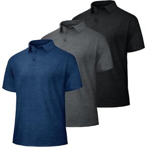 3 Pack Polo Shirts for Men - Dry Fit Moisture Wicking Performance Golf Shirts Black Short Sleeve for Work Casual Athletic