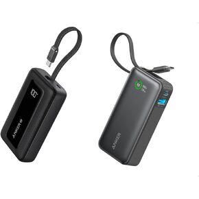 Anker Zolo Power Bank, 20,000mAh 30W High-Speed Portable Charger with Built-in USB-C Cable Nano Power Bank, 10,000mAh Portable Charger with Built-in USB-C Cable, 30W Recharging