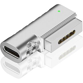 100W PD Quick Charge USB C to Magnetic 2 Adapter Connector Tip, Type-C to Mags 2 Converter with LED Indicator Light for 2013-2015 MacBook Pro Air, Silver