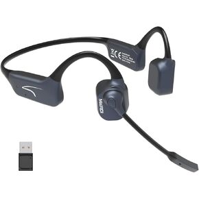 MAIRDI Bone Conduction Headphone with Mic Boom, Bluetooth 5.3 Wireless Headset with AI Noise Cancellation Microphone for Work Call Meeting, Open-Ear Headphone with USB Dongle for PC