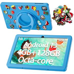 10.1 Inch Tablet, 4GB RAM 128GB ROM, Android 13 Tablets with Case, Octa-Core 2.0Ghz Processor, 1280 * 800 IPS Screen, 6000mAh, WiFi, Bluetooth 5.0, 2MP+8MP Camera(Blue)