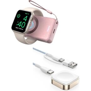 LVFAN 4000mAh Portable Charger for Apple Watch & Fast Charging Nylon Braided USB C & USB A iWatch Charger Cable