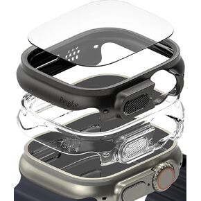 Ringke Slim Compatible with Apple Watch Ultra 2, 1 [Clear & Titanium Black] Easy Slide Tempered Glass Compatible with Apple Watch Ultra 2, 1