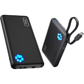 INIU Slimmest 10000mAh Power Bank with Build in USB-C Cable + 10000mAh 5V/3A Power Bank