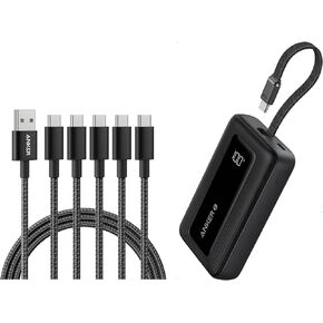 Anker Zolo Portable Charger, 10,000mAh 30W Power Bank with Built-in Lanyard USB-C Cable USB to USB C Cable [5 Pack, 6FT]