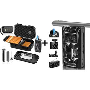 Travel Cigar Case with Cigar Lighter, V Cigar Cutter, Cigar Holder 3-in-1, Ashtray, 2-in-1 Punch & Draw Enhancer Tool, Humidifier, Hygrometer, Cigar Humidor Box with Accessories Set for Men Gift