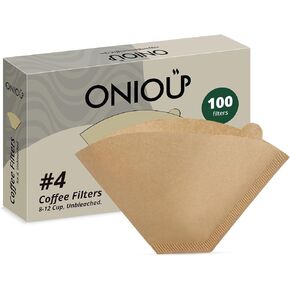 Coffee Filters #4, ONIOU Number 4 Cone Coffee Paper Filters 8-12 Cup Unbleached, 100 Count Natural Coffee Filters 4 Cone Paper for Ninja Cuisinart Coffee Makers