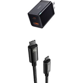 Baseus USB C Cable, 240W PD 3.1 5A Fast Charging USB C to USB C Charger Cable and 30W Dual Port USB C PD Charger Block, Fast Compact with Foldable Plug for iPad Pro/Air/Mini, iPhone