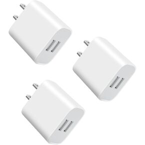 3 Pack USB Wall Charger, Dual Port Plug Adapter for Wall Outlet Charging Block, USB Power Adapter for iPhone 14/13/12/11 Pro/Pro Max, XS/XR/X, Galaxy, Pixel, Moto and Android Phones