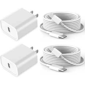 2-Pack USBC Charger,20W USB C Charger Block with Extra Long USB C Cable 10 Ft Fast Charging for iPhone 15/15 Plus/15 Pro/15 Pro Max, iPad Pro 12.9/11 inch, iPad 10th/Air 5th/4th