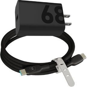 Motorola TurboPower 68W Charger + Black 6.6ft (2m) Silicone Type-C Cable Bundle