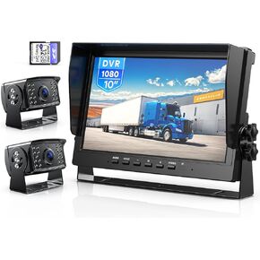 10" HD Backup Camera System Kit, Loop Recording Large Monitor with Wired Rear View Camera, IR Night Vision Waterproof Camera with Safe Parking Lines for Bus, Semi-Truck, Trailer, RV, BY102A