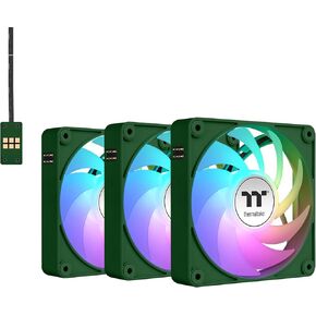 Thermaltake CT120 ex Argb Sync PC Cooling Fan 3 Pack ، PWM 500 ~ 2000 دورة في الدقيقة ، 5 فولت متزامنة اللوحة الأم ، 16.8 مليون لون 9 LEDs ، Magforce 2.0 ، المحمل الهيدروليكي ، السباق الأخضر ، CL-F220-PL12RG-A