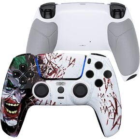 eXtremeRate Luna Redesigned Clown Hahaha Front Shell Touchpad Compatible with ps5 Controller BDM-010 020 030 040 050, Rubberized White Replacement Bottom Shell Cover Compatible with ps5 Controller