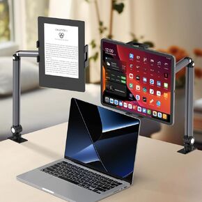 SH Adjustable Kindle Stand for Reading in Bed, Desktop Book Mount for Kindle Paperwhite Oasis, Tablet Holder with Hands-Free Reading Support and 17.3 inch Portable Monitor Stand