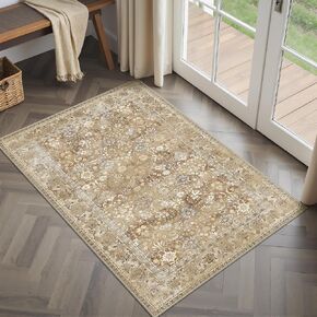 5x7 Machine Washable Rugs Brown Hallway Area Rug Indoor Accent Rug Floral Low Pile Carpet Soft Throw Aesthetic Rug Bedroom Living Room Office Dining Room Kitchen Laundry Room Non Slip
