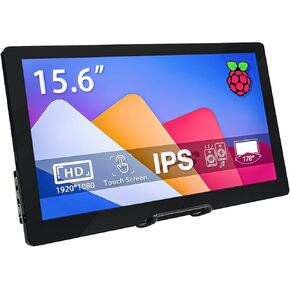 15.6 Inch Raspberry Pi Screen FHD 1920x1080 Touchscreen Monitor IPS Second Screen Display with Dual-Speakers for Raspberry Pi 5/4/3/2/ Win11/10/8/7 Jetson Nano