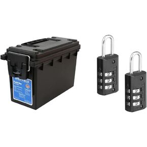 Sheffield 12629 Field Box, Pistol, Rifle, or Shotgun Ammo Storage Box, Tamper-Proof Ammo Can, Black & Master Lock 646T Set Your Own Combination Luggage Lock, 2 Count (Pack of 1), Black